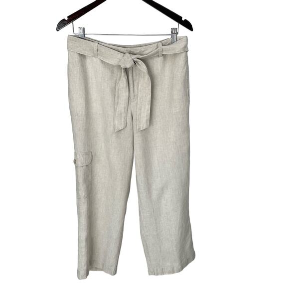 LIZ CLAIBORNE 100% Linen Pants Size 10  Wide Leg Crop Coastal Vacation Cruise - Picture 1 of 9